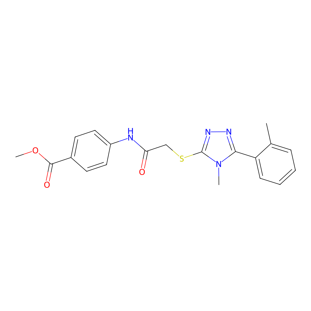 methyl 4-[({[4-methyl-5-(2-methylphenyl)-4H-1,2,4-triazol-3-yl]sulfanyl}acetyl)amino]benzoate molecular structure, CAS 332936-58-0