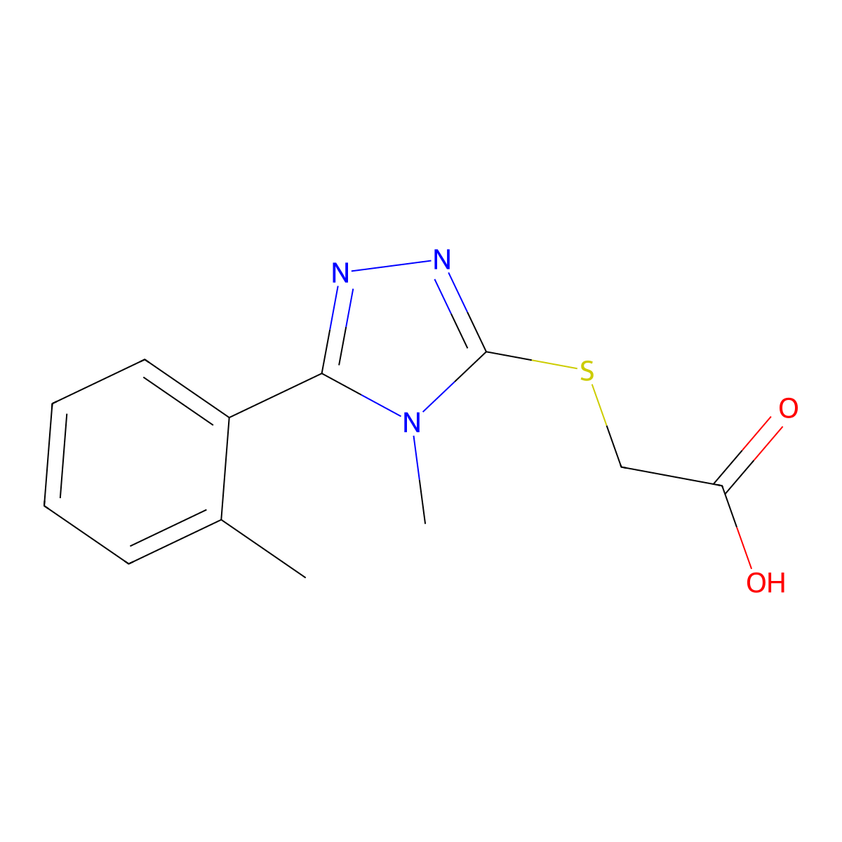 {[4-Methyl-5-(2-methylphenyl)-4H-1,2,4-triazol-3-YL]sulfanyl}acetic acid molecular structure, CAS 332936-67-1