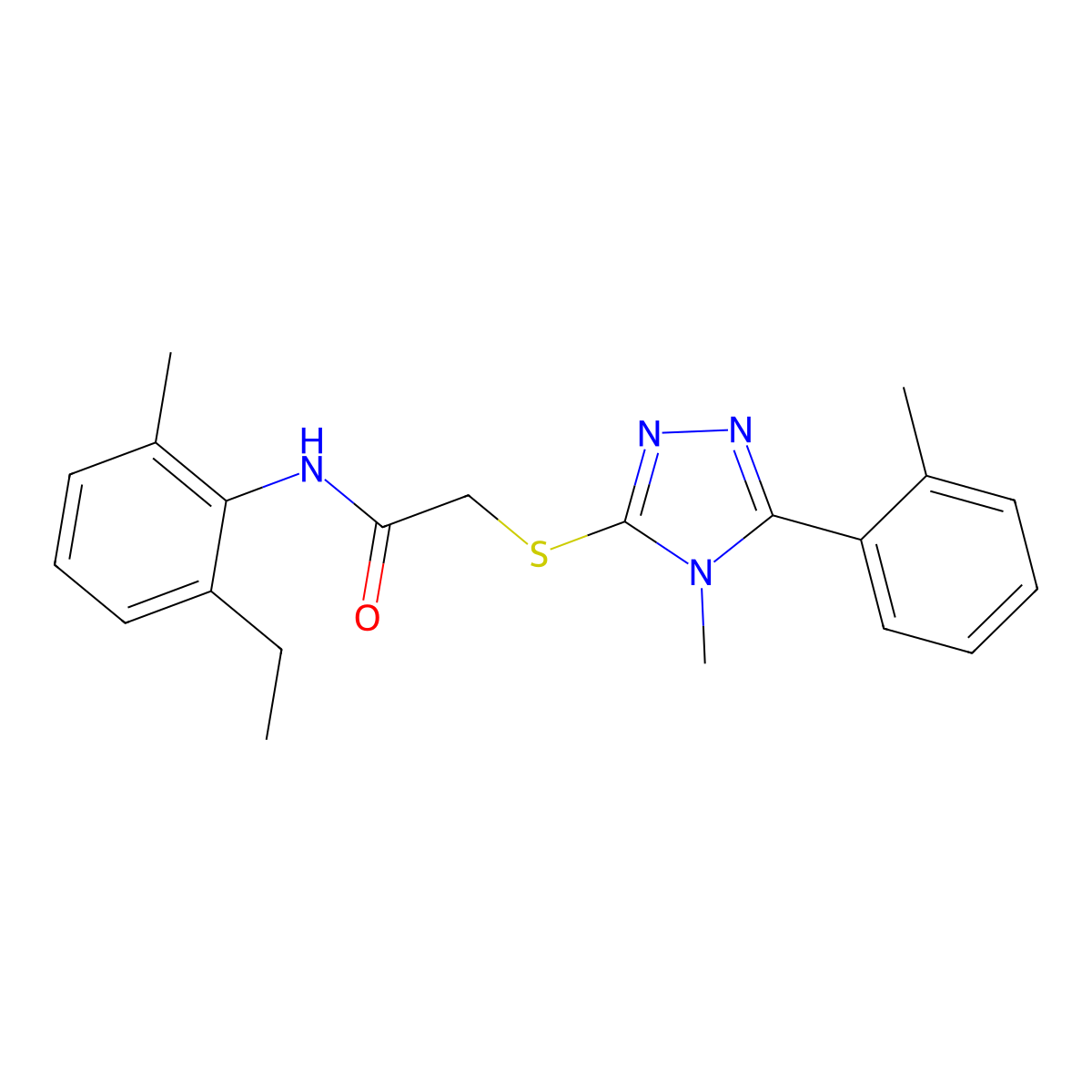 N-(2-ethyl-6-methylphenyl)-2-[[4-methyl-5-(2-methylphenyl)-1,2,4-triazol-3-yl]sulfanyl]acetamide molecular structure, CAS 332936-71-7