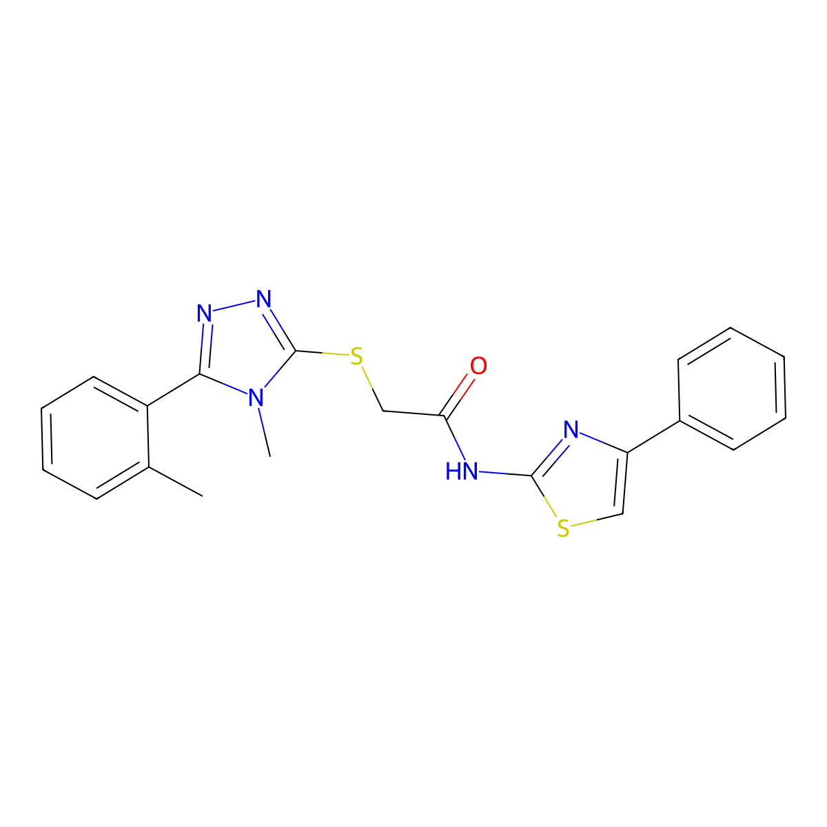 2-{[4-methyl-5-(2-methylphenyl)-4H-1,2,4-triazol-3-yl]sulfanyl}-N-(4-phenyl-1,3-thiazol-2-yl)acetamide molecular structure, CAS 332936-84-2
