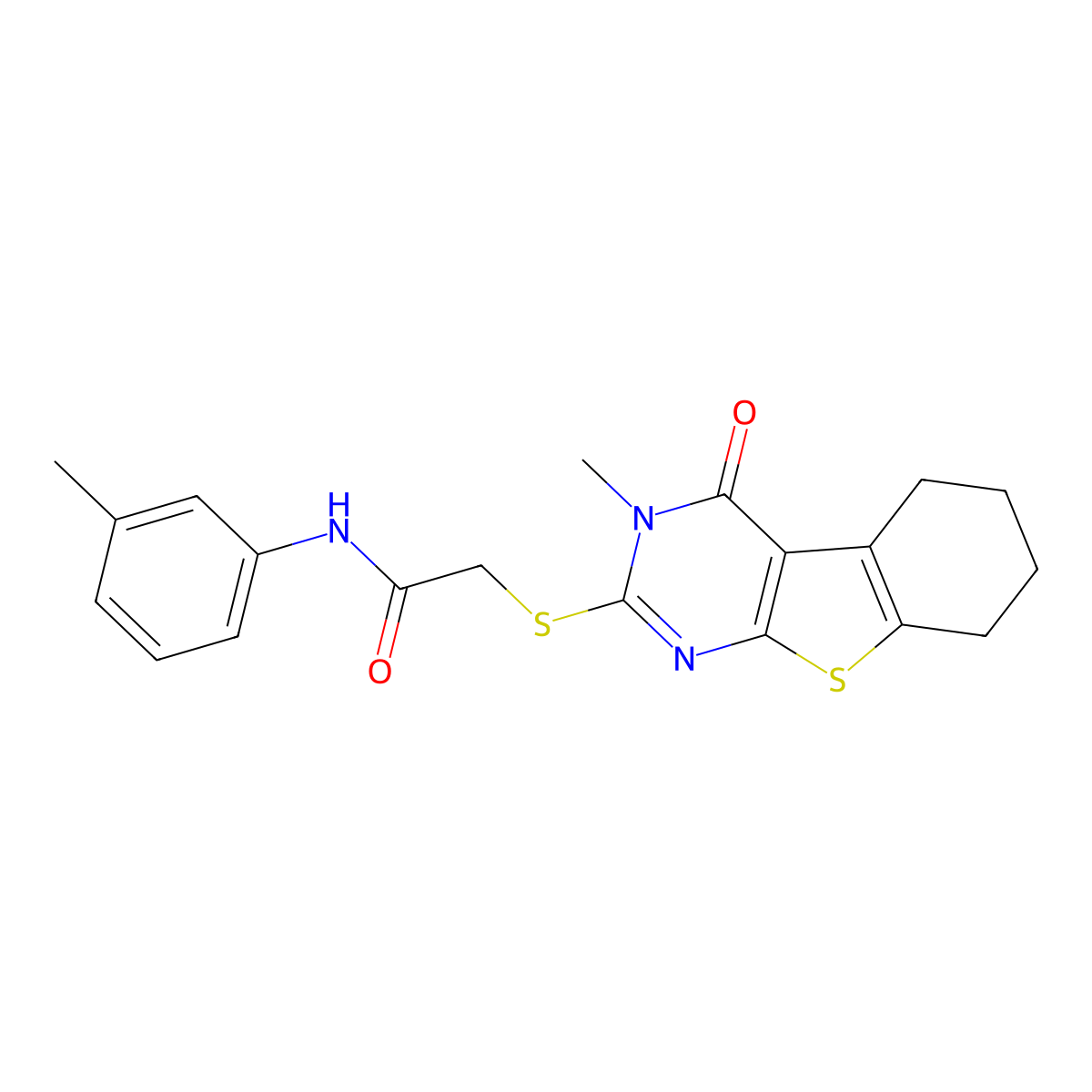2-[(3-methyl-4-oxo-3,4,5,6,7,8-hexahydro[1]benzothieno[2,3-d]pyrimidin-2-yl)sulfanyl]-N-(3-methylphenyl)acetamide molecular structure, CAS 332937-41-4