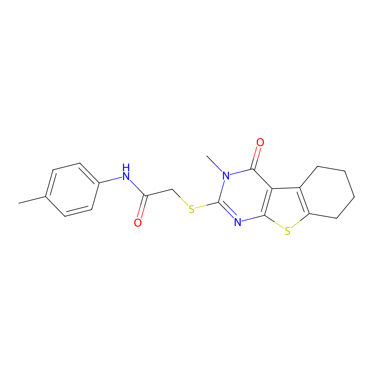 2-[(3-methyl-4-oxo-3,4,5,6,7,8-hexahydro[1]benzothieno[2,3-d]pyrimidin-2-yl)sulfanyl]-N-(4-methylphenyl)acetamide molecular structure, CAS 332937-42-5