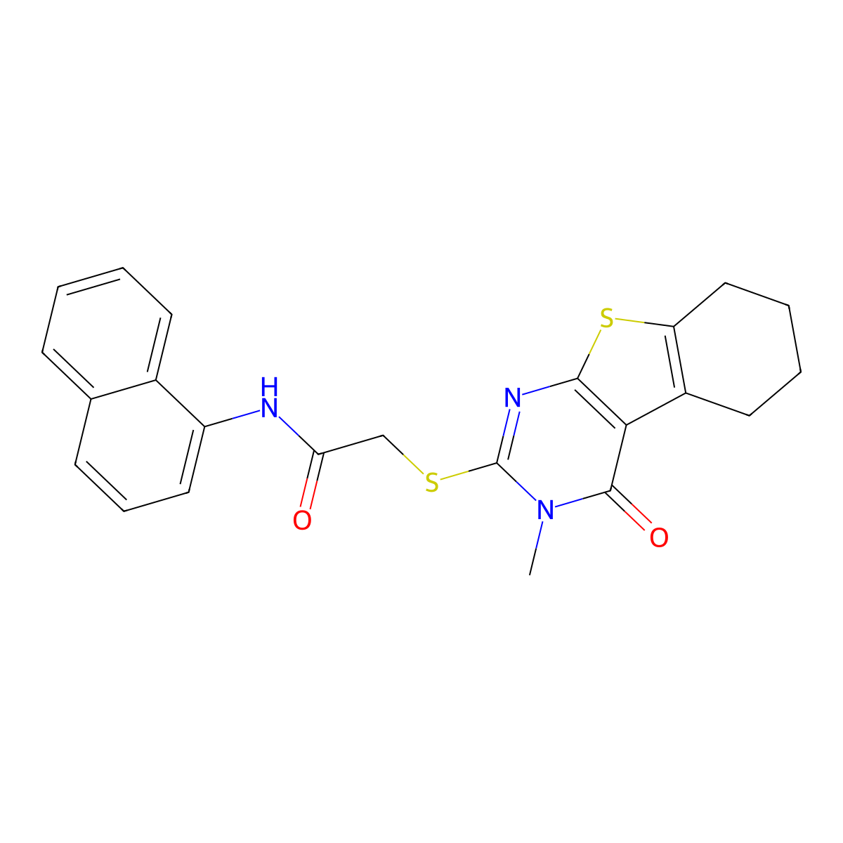 2-(3-methyl-4-oxo(3,5,6,7,8-pentahydrobenzo[b]thiopheno[2,3-d]pyrimidin-2-ylth io))-N-naphthylacetamide molecular structure, CAS 332937-49-2