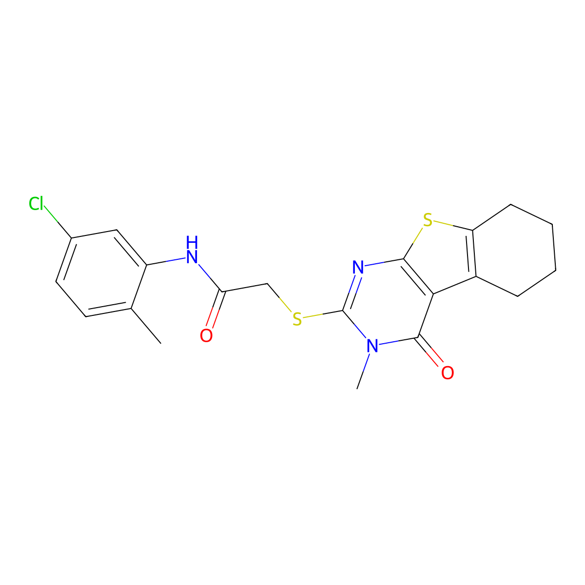 N-(5-chloro-2-methylphenyl)-2-[(3-methyl-4-oxo-3,4,5,6,7,8-hexahydro[1]benzothieno[2,3-d]pyrimidin-2-yl)sulfanyl]acetamide molecular structure, CAS 332937-54-9