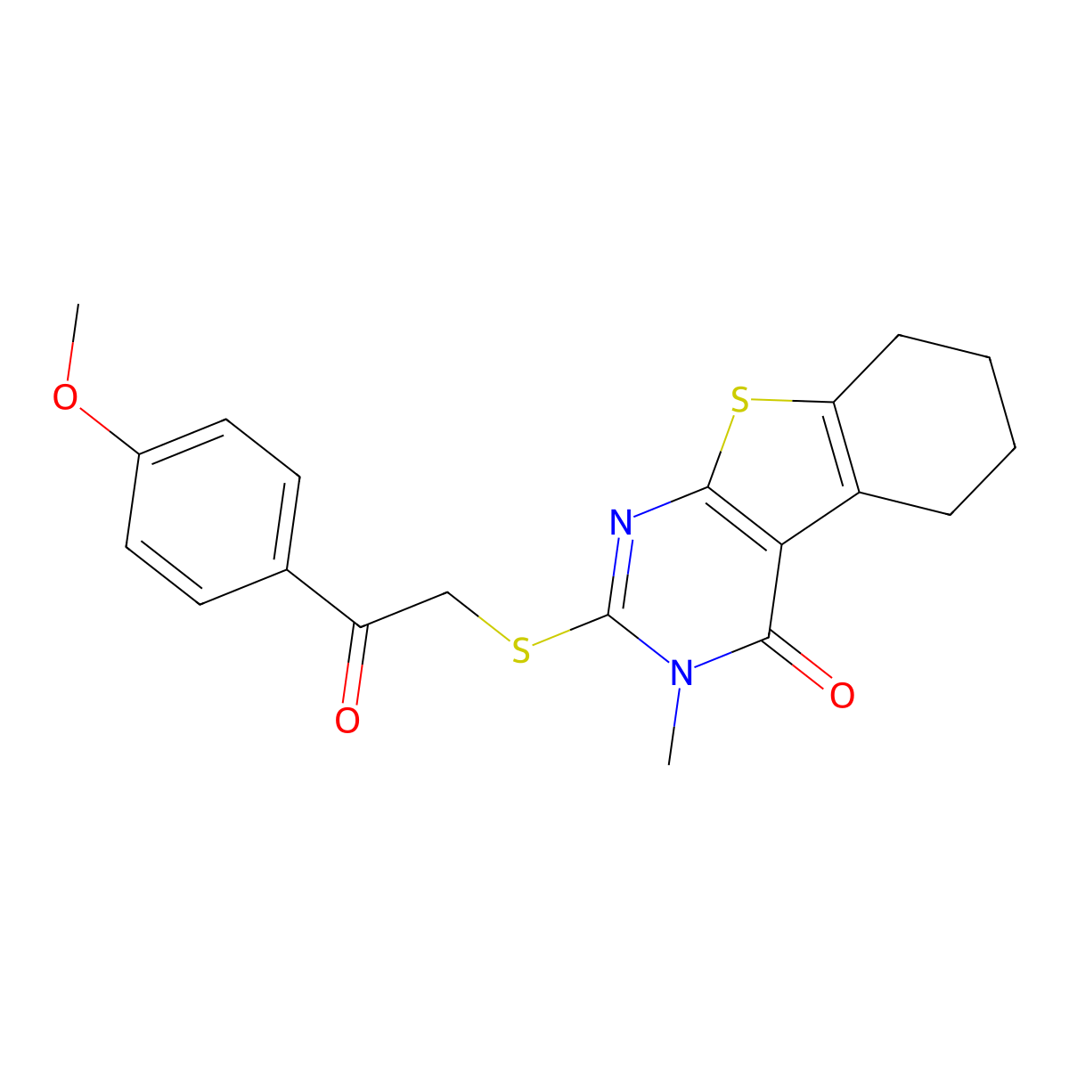 2-{[2-(4-methoxyphenyl)-2-oxoethyl]sulfanyl}-3-methyl-5,6,7,8-tetrahydro[1]benzothieno[2,3-d]pyrimidin-4(3H)-one molecular structure, CAS 332937-72-1