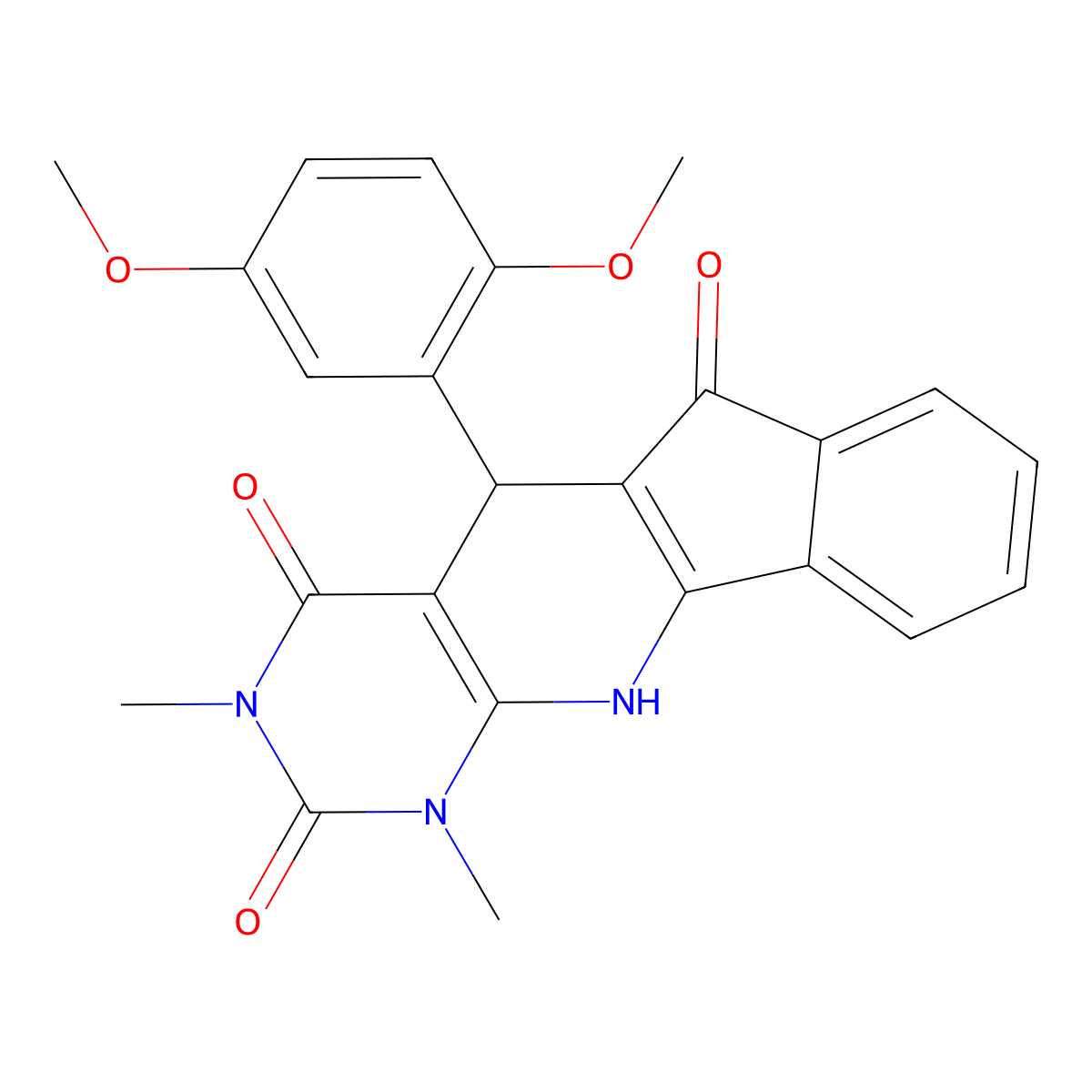 5-(2,5-dimethoxyphenyl)-1,3-dimethyl-5,11-dihydro-1H-indeno[2',1':5,6]pyrido[2,3-d]pyrimidine-2,4,6(3H)-trione molecular structure, CAS 332937-82-3
