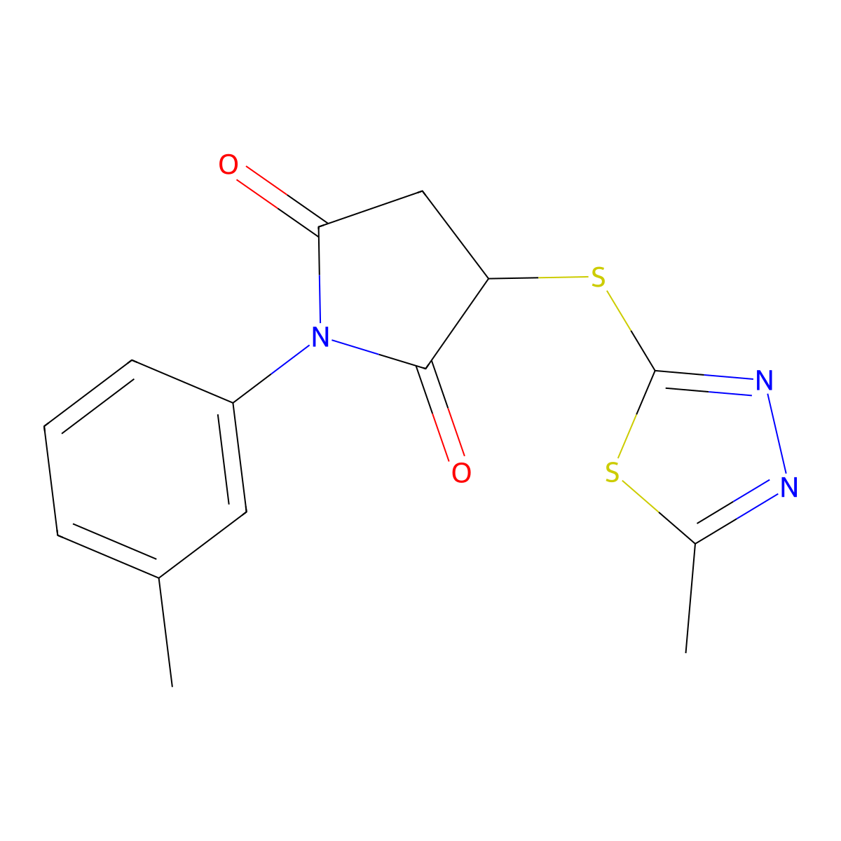 1-(3-Methylphenyl)-3-[(5-methyl-1,3,4-thiadiazol-2-yl)sulfanyl]pyrrolidine-2,5-dione molecular structure, CAS 332938-17-7