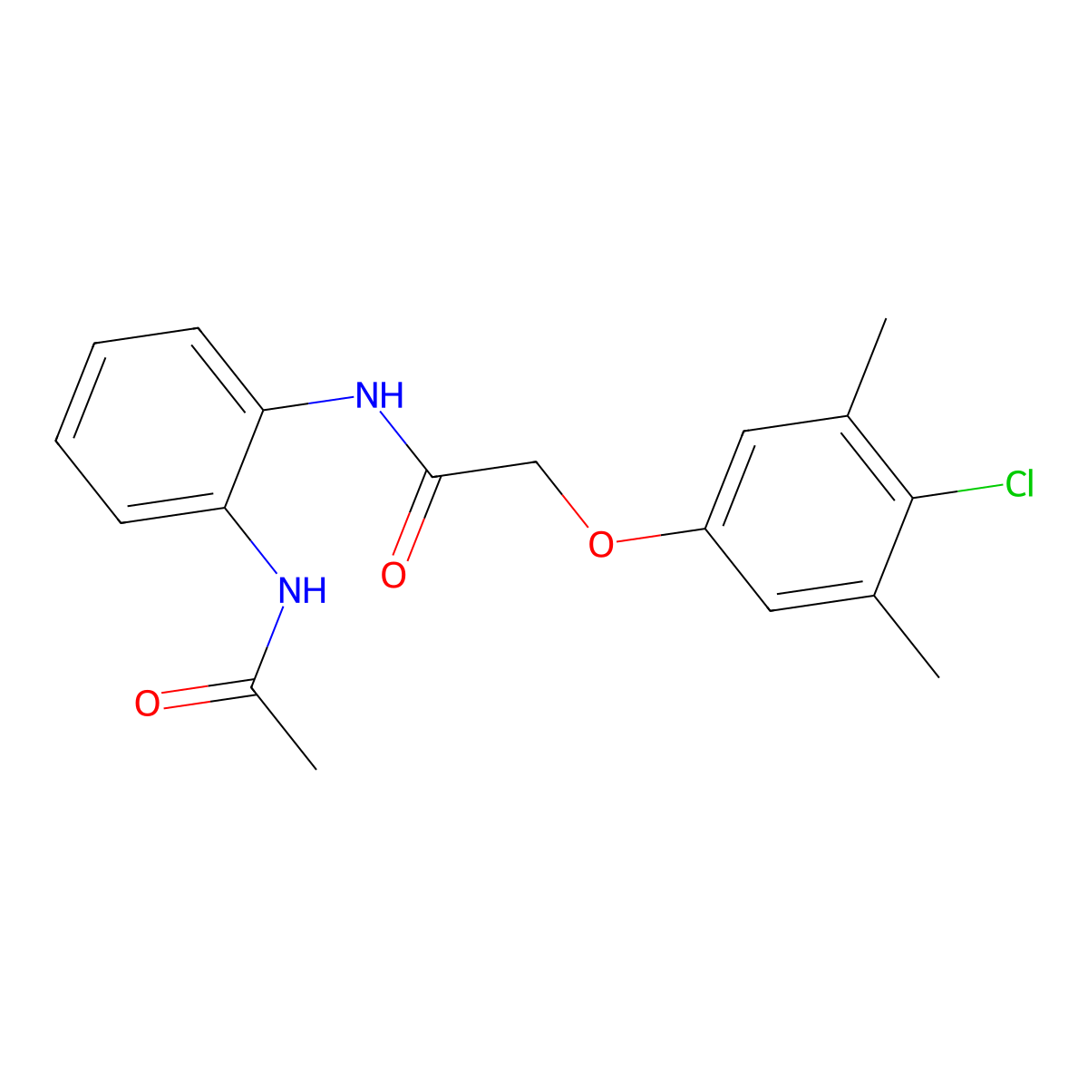 N-[2-(acetylamino)phenyl]-2-(4-chloro-3,5-dimethylphenoxy)acetamide molecular structure, CAS 332942-59-3