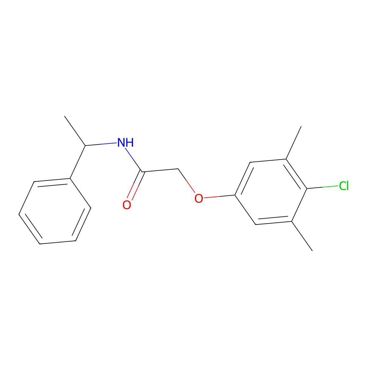 2-(4-chloro-3,5-dimethylphenoxy)-N-(1-phenylethyl)acetamide molecular structure, CAS 332942-64-0