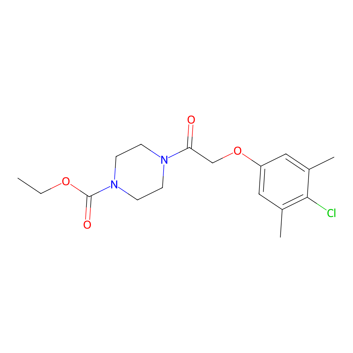 Ethyl 4-[2-(4-chloro-3,5-dimethylphenoxy)acetyl]piperazinecarboxylate molecular structure, CAS 332942-88-8