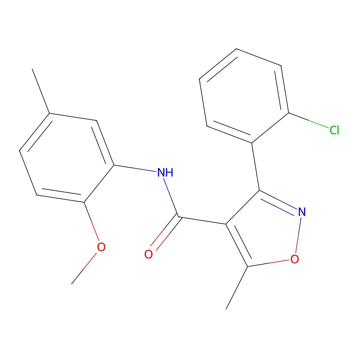 3-(2-chlorophenyl)-N-(2-methoxy-5-methylphenyl)-5-methyl-1,2-oxazole-4-carboxamide molecular structure, CAS 332943-18-7
