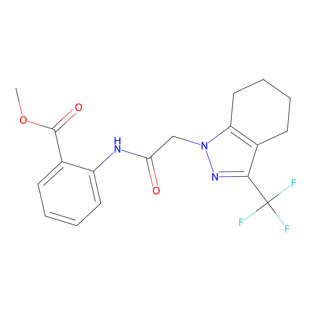 methyl 2-({[3-(trifluoromethyl)-4,5,6,7-tetrahydro-1H-indazol-1-yl]acetyl}amino)benzoate molecular structure, CAS 332943-37-0