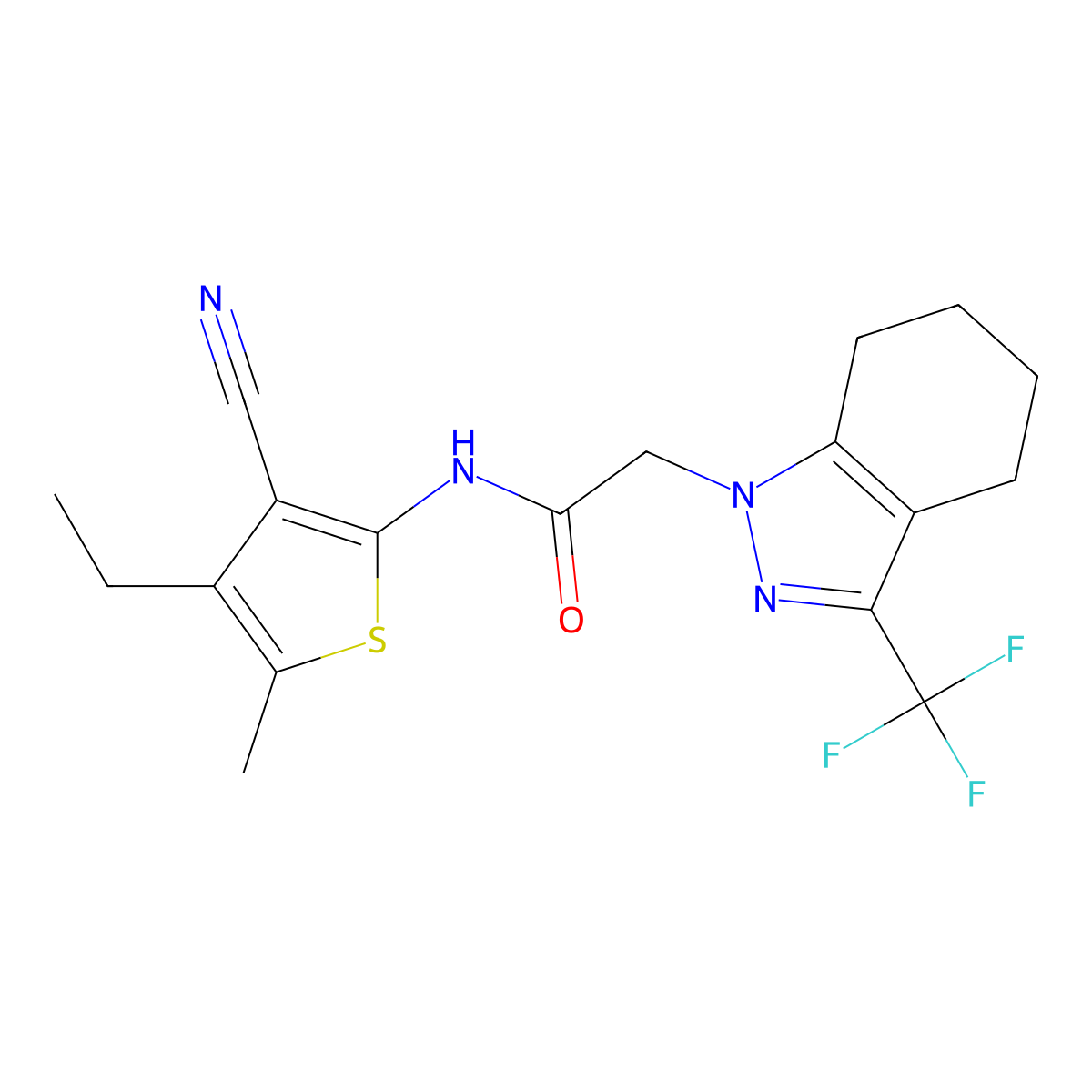 N-(3-cyano-4-ethyl-5-methylthiophen-2-yl)-2-[3-(trifluoromethyl)-4,5,6,7-tetrahydroindazol-1-yl]acetamide molecular structure, CAS 332943-93-8