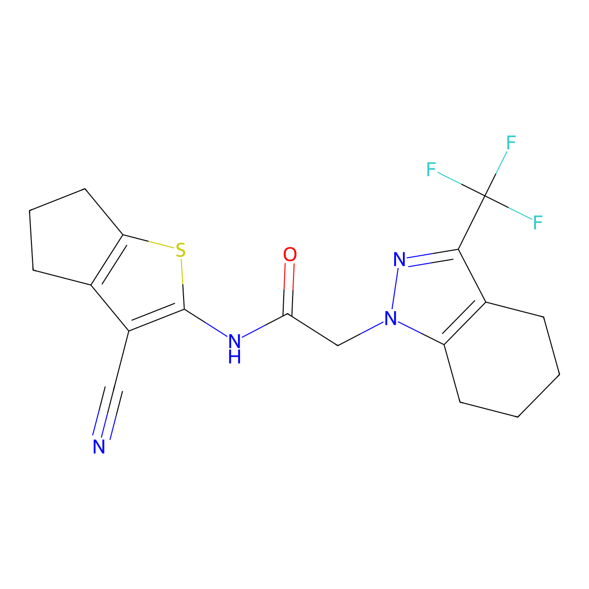 N-(3-cyano-5,6-dihydro-4H-cyclopenta[b]thiophen-2-yl)-2-[3-(trifluoromethyl)-4,5,6,7-tetrahydroindazol-1-yl]acetamide molecular structure, CAS 332943-95-0