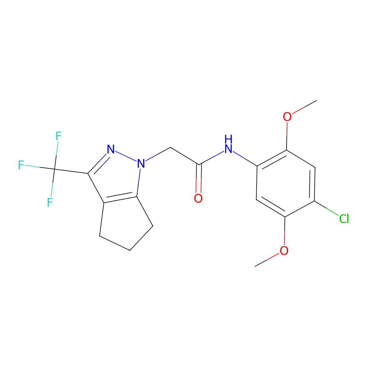 N-(4-chloro-2,5-dimethoxyphenyl)-2-[3-(trifluoromethyl)-5,6-dihydro-4H-cyclopenta[c]pyrazol-1-yl]acetamide molecular structure, CAS 332944-50-0