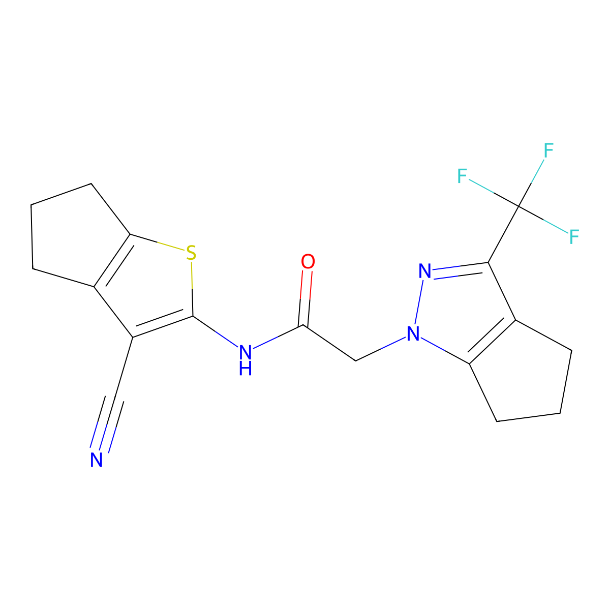 N-(3-cyano-5,6-dihydro-4H-cyclopenta[b]thiophen-2-yl)-2-[3-(trifluoromethyl)-5,6-dihydro-4H-cyclopenta[c]pyrazol-1-yl]acetamide molecular structure, CAS 332944-91-9