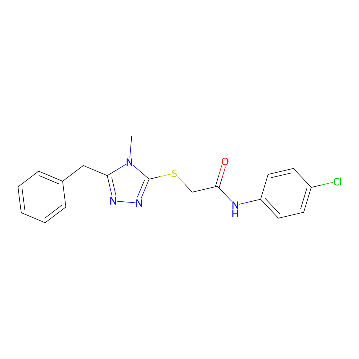 2-[(5-benzyl-4-methyl-4H-1,2,4-triazol-3-yl)sulfanyl]-N-(4-chlorophenyl)acetamide molecular structure, CAS 332946-48-2