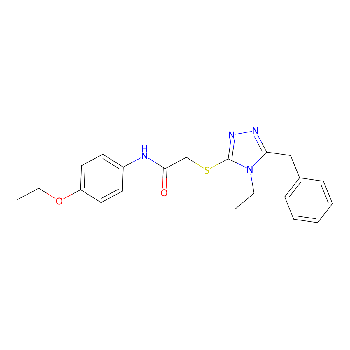 2-[(5-benzyl-4-ethyl-4H-1,2,4-triazol-3-yl)sulfanyl]-N-(4-ethoxyphenyl)acetamide molecular structure, CAS 332946-49-3