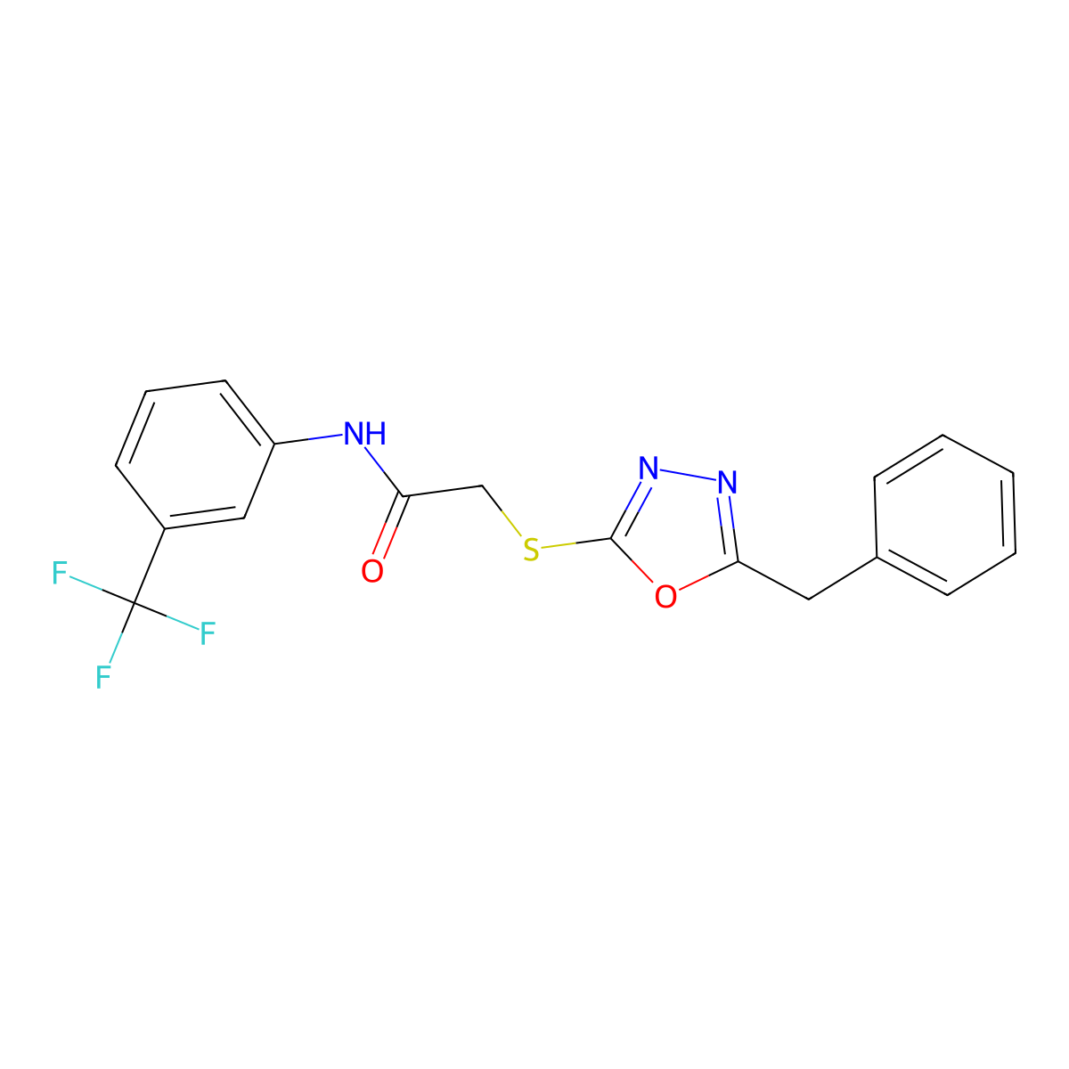 2-[(5-benzyl-1,3,4-oxadiazol-2-yl)sulfanyl]-N-[3-(trifluoromethyl)phenyl]acetamide molecular structure, CAS 332946-61-9