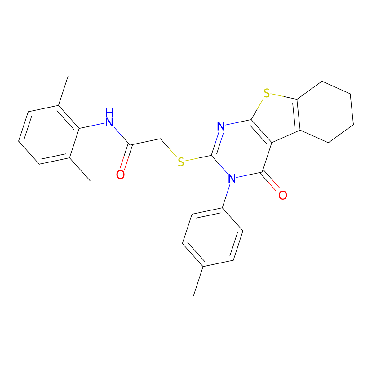 N-(2,6-dimethylphenyl)-2-{[3-(4-methylphenyl)-4-oxo-3,4,5,6,7,8-hexahydro[1]benzothieno[2,3-d]pyrimidin-2-yl]sulfanyl}acetamide molecular structure, CAS 332947-10-1
