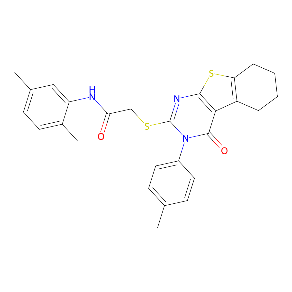 N-(2,5-dimethylphenyl)-2-[[3-(4-methylphenyl)-4-oxo-5,6,7,8-tetrahydro-[1]benzothiolo[2,3-d]pyrimidin-2-yl]sulfanyl]acetamide molecular structure, CAS 332947-14-5