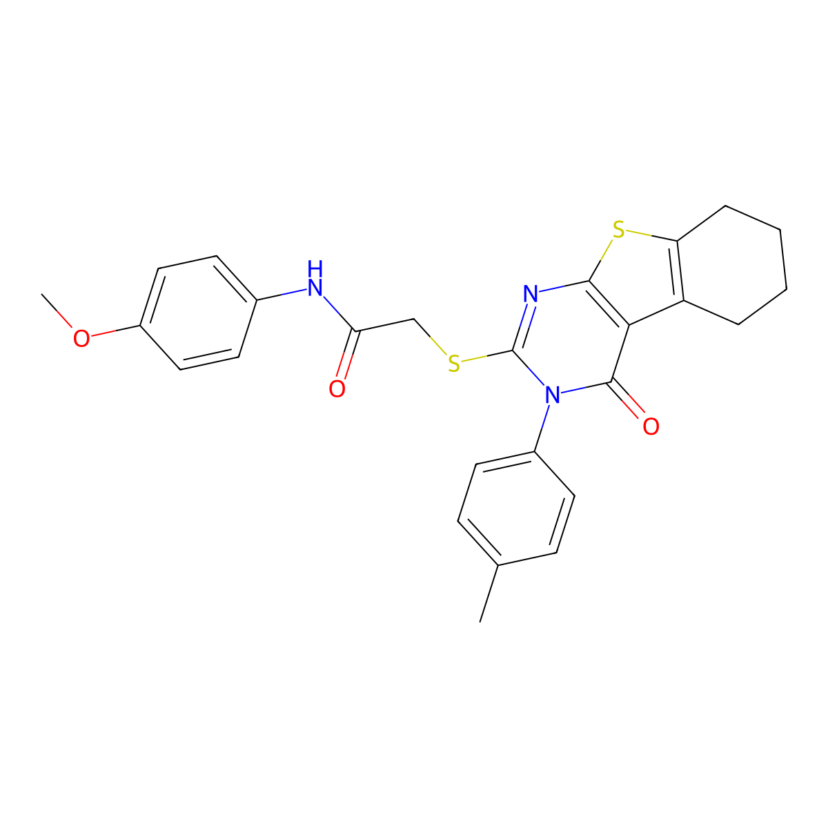 N-(4-methoxyphenyl)-2-[[3-(4-methylphenyl)-4-oxo-5,6,7,8-tetrahydro-[1]benzothiolo[2,3-d]pyrimidin-2-yl]sulfanyl]acetamide molecular structure, CAS 332947-19-0