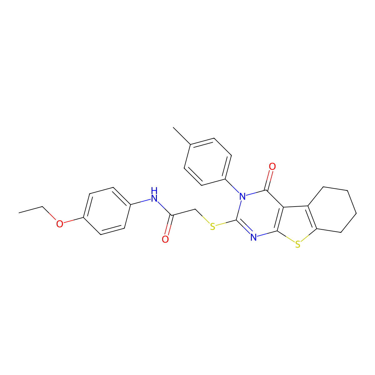N-(4-ethoxyphenyl)-2-[[3-(4-methylphenyl)-4-oxo-5,6,7,8-tetrahydro-[1]benzothiolo[2,3-d]pyrimidin-2-yl]sulfanyl]acetamide molecular structure, CAS 332947-21-4