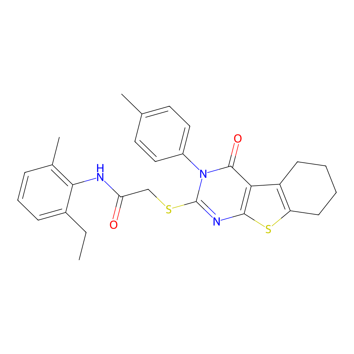 N-(2-ethyl-6-methylphenyl)-2-[[3-(4-methylphenyl)-4-oxo-5,6,7,8-tetrahydro-[1]benzothiolo[2,3-d]pyrimidin-2-yl]sulfanyl]acetamide molecular structure, CAS 332947-23-6