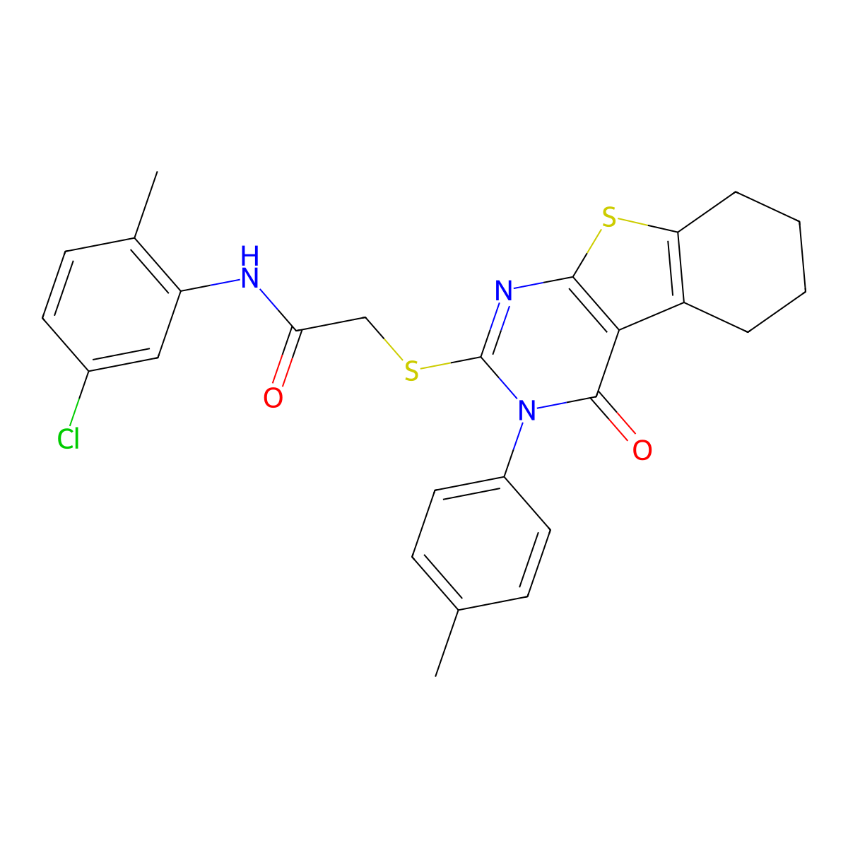 N-(5-chloro-2-methylphenyl)-2-[[3-(4-methylphenyl)-4-oxo-5,6,7,8-tetrahydro-[1]benzothiolo[2,3-d]pyrimidin-2-yl]sulfanyl]acetamide molecular structure, CAS 332947-25-8