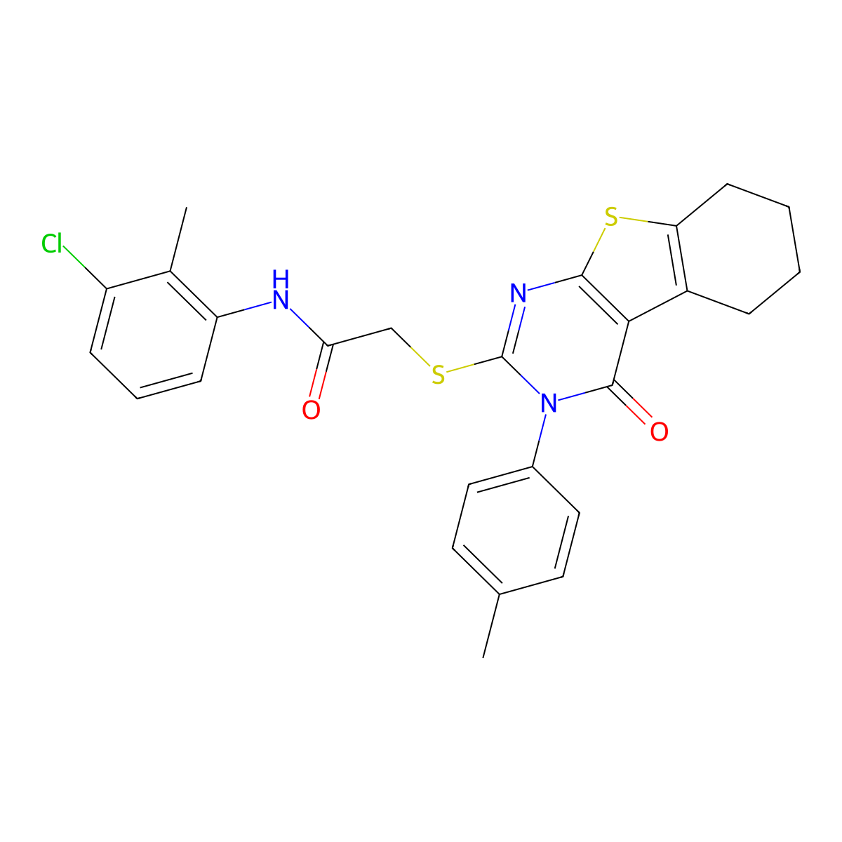 N-(3-chloro-2-methylphenyl)-2-[[3-(4-methylphenyl)-4-oxo-5,6,7,8-tetrahydro-[1]benzothiolo[2,3-d]pyrimidin-2-yl]sulfanyl]acetamide molecular structure, CAS 332947-26-9