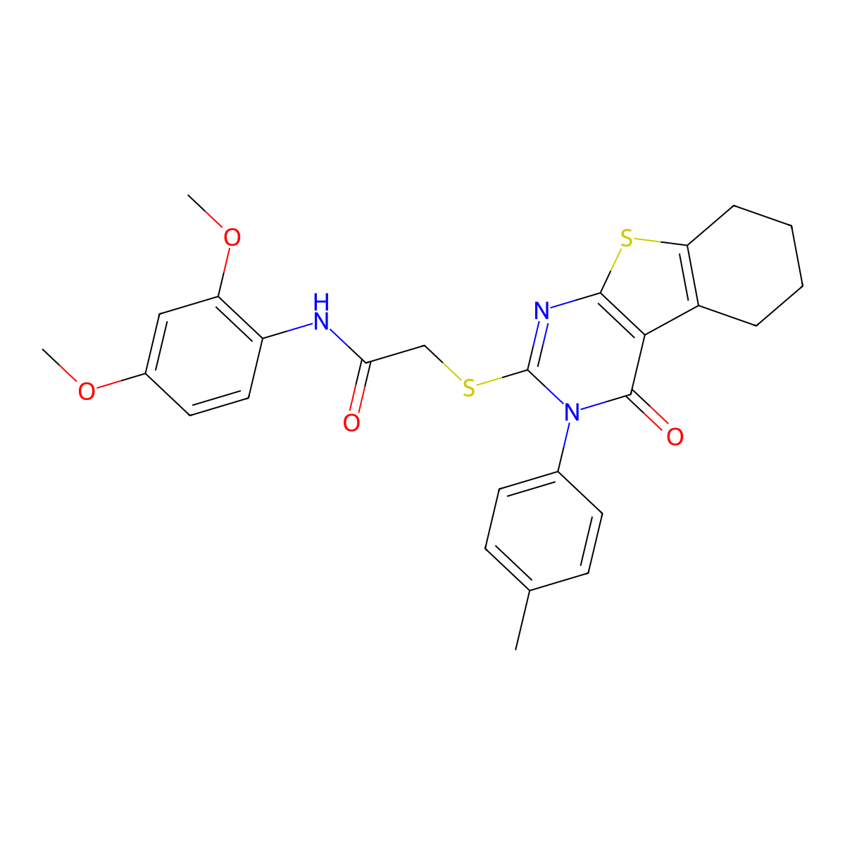 N-(2,4-dimethoxyphenyl)-2-[[3-(4-methylphenyl)-4-oxo-5,6,7,8-tetrahydro-[1]benzothiolo[2,3-d]pyrimidin-2-yl]sulfanyl]acetamide molecular structure, CAS 332947-30-5