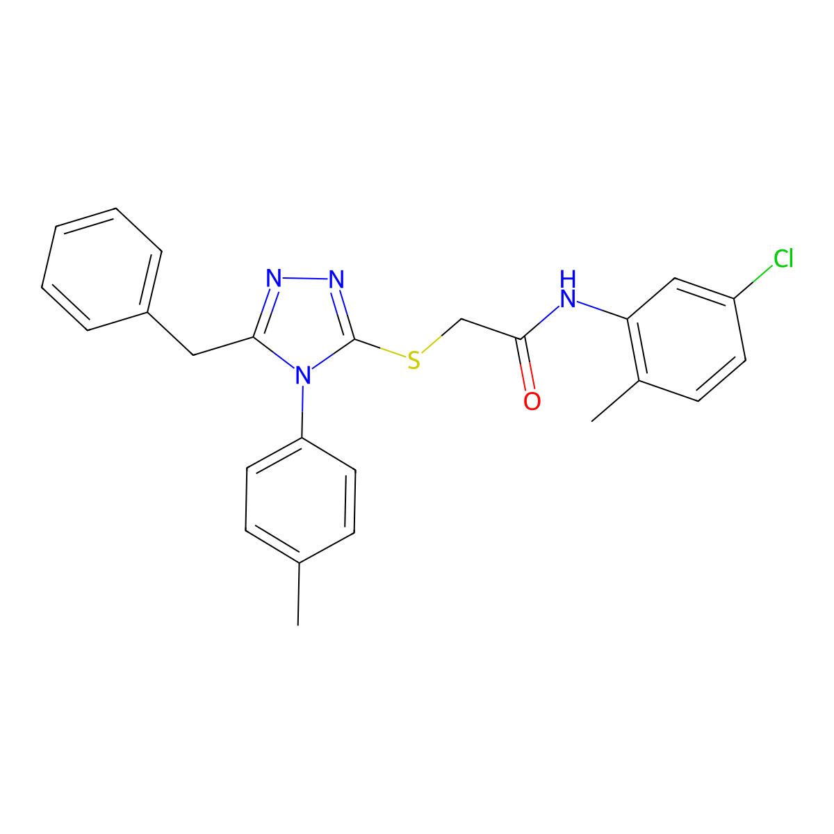 2-((5-Benzyl-4-(p-tolyl)-4H-1,2,4-triazol-3-yl)thio)-N-(5-chloro-2-methylphenyl)acetamide molecular structure, CAS 332947-61-2