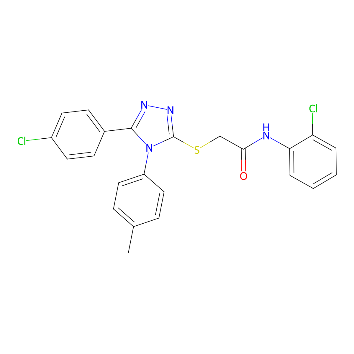 N-(2-chlorophenyl)-2-[[5-(4-chlorophenyl)-4-(p-tolyl)-1,2,4-triazol-3-yl]sulfanyl]acetamide molecular structure, CAS 332947-77-0