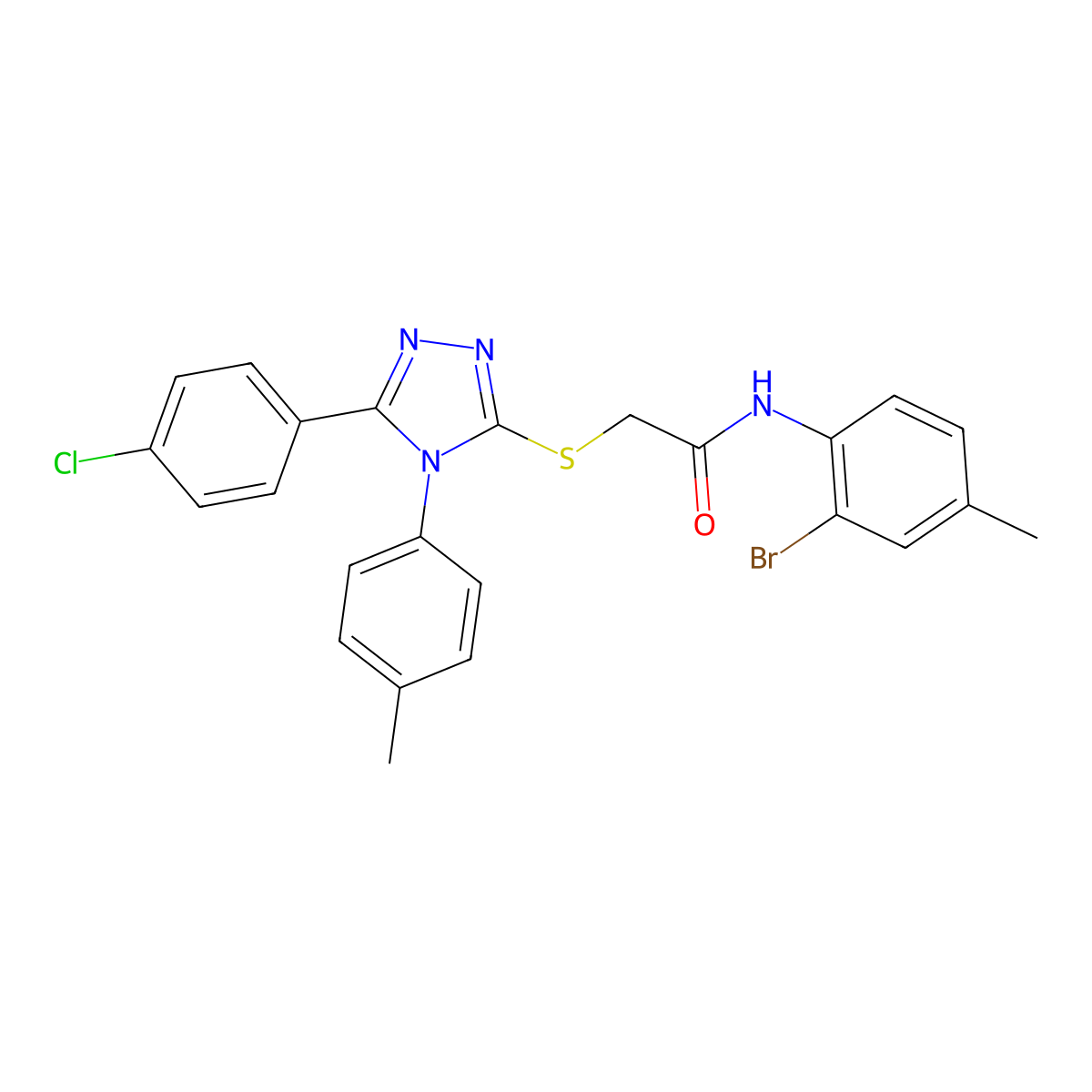 N-(2-Bromo-4-methylphenyl)-2-{[5-(4-chlorophenyl)-4-(4-methylphenyl)-4H-1,2,4-triazol-3-YL]sulfanyl}acetamide molecular structure, CAS 332947-82-7