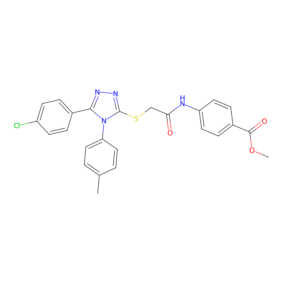 ME 4-((((5-(4-CL-PH)-4-(4-ME-PH)-4H-1,2,4-Triazol-3-YL)thio)AC)amino)benzoate molecular structure, CAS 332947-83-8
