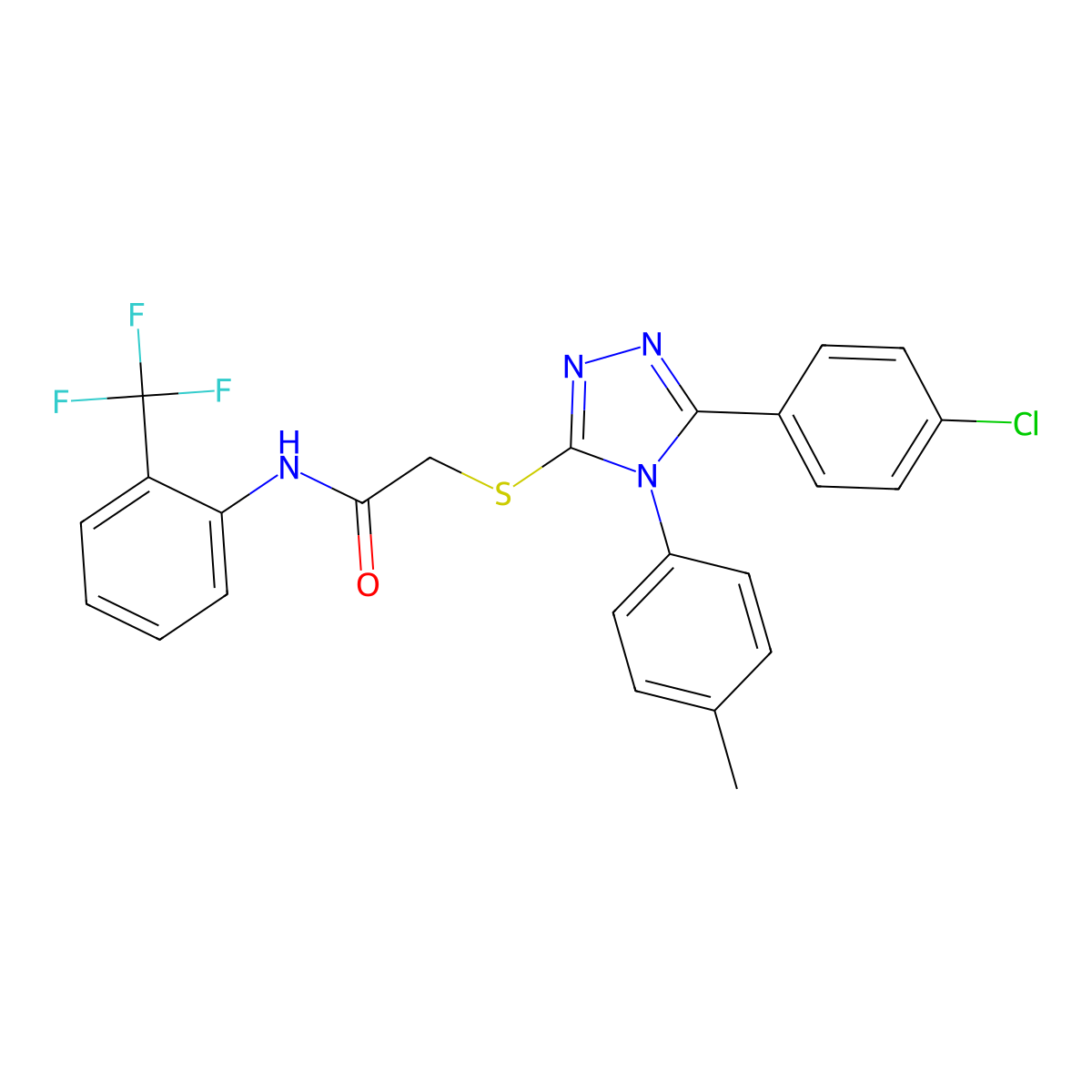 2-{[5-(4-Chlorophenyl)-4-(4-methylphenyl)-4H-1,2,4-triazol-3-YL]sulfanyl}-N-[2-(trifluoromethyl)phenyl]acetamide molecular structure, CAS 332947-87-2