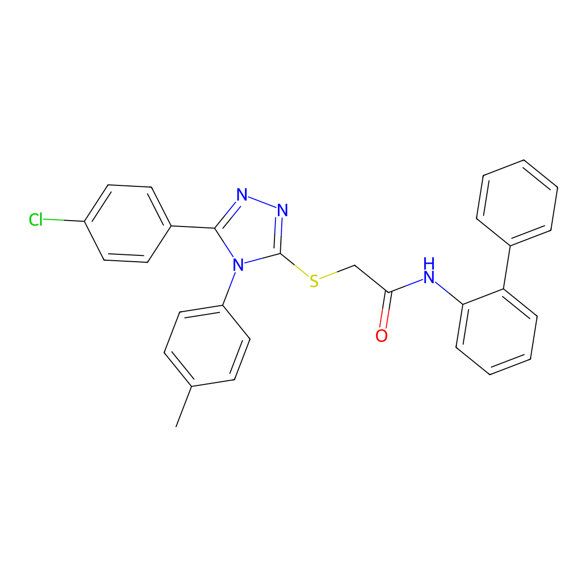N-(1,1'-Biphenyl)-2-YL-2-((5-(4-chlorophenyl)-4-(4-methylphenyl)-4H-1,2,4-triazol-3-YL)sulfanyl)acetamide molecular structure, CAS 332947-88-3