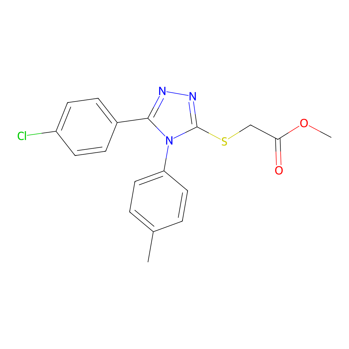 methyl 2-{[5-(4-chlorophenyl)-4-(4-methylphenyl)-4H-1,2,4-triazol-3-yl]sulfanyl}acetate molecular structure, CAS 332947-90-7