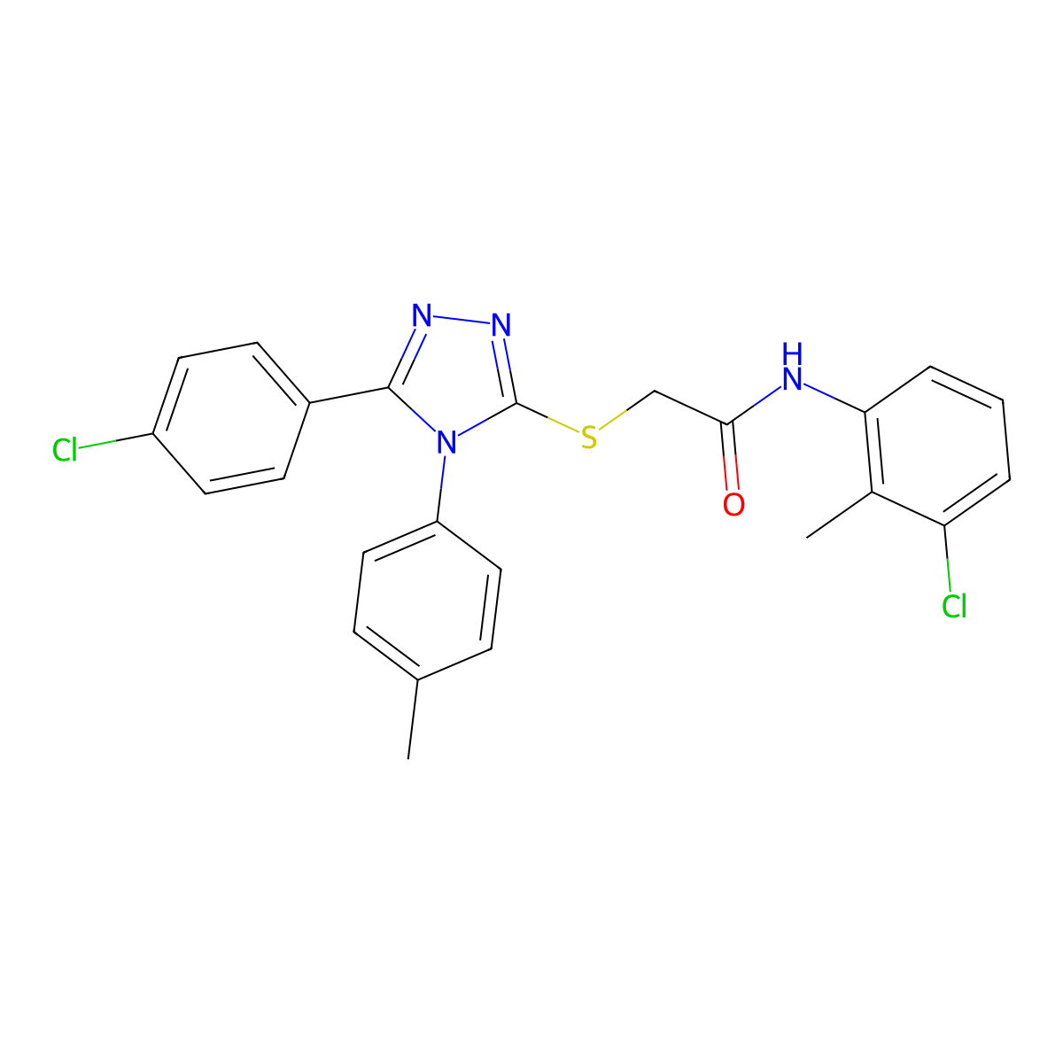 N-(3-Chloro-2-methylphenyl)-2-{[5-(4-chlorophenyl)-4-(4-methylphenyl)-4H-1,2,4-triazol-3-yl]sulfanyl}acetamide molecular structure, CAS 332947-96-3