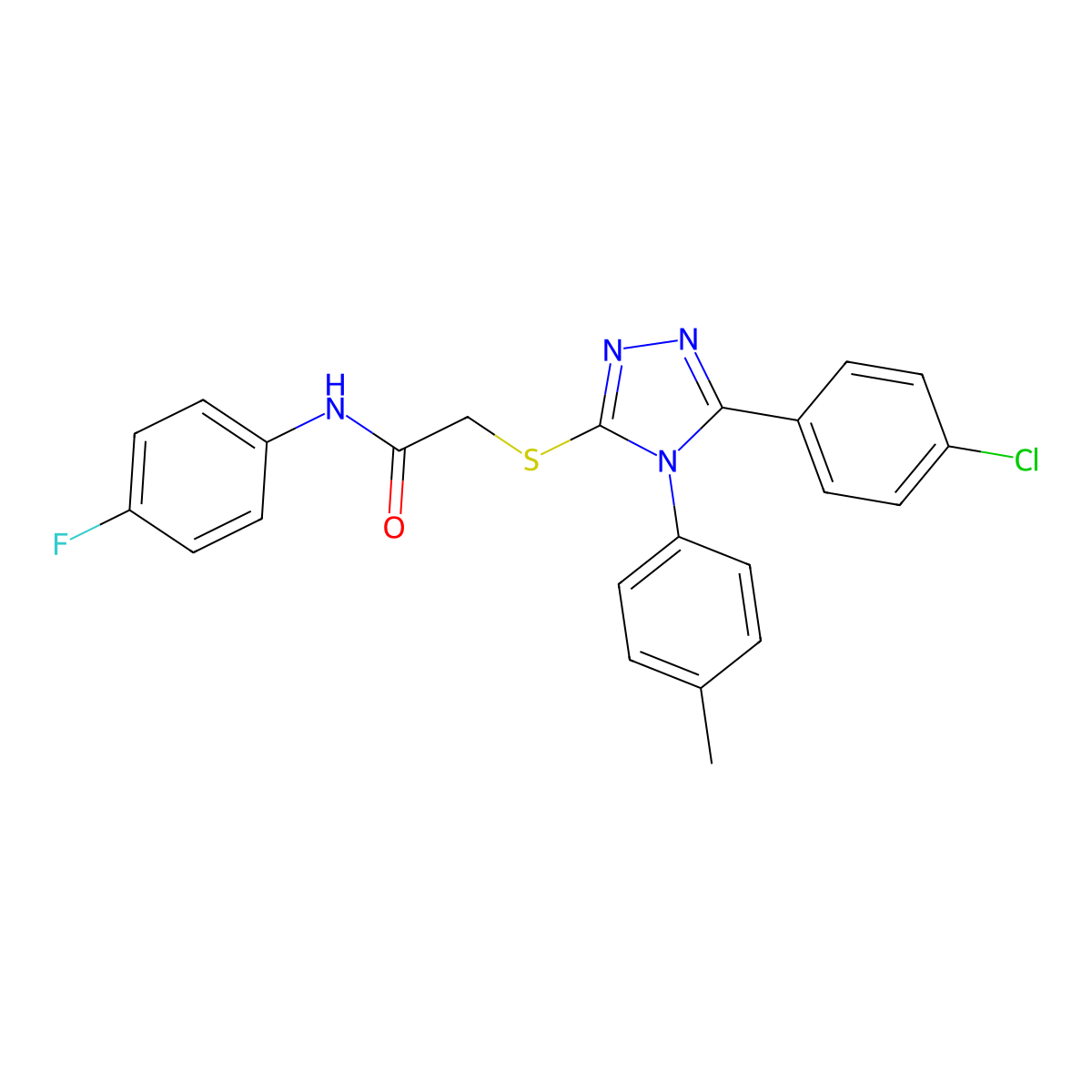 2-{[5-(4-chlorophenyl)-4-(4-methylphenyl)-4H-1,2,4-triazol-3-yl]sulfanyl}-N-(4-fluorophenyl)acetamide molecular structure, CAS 332947-97-4