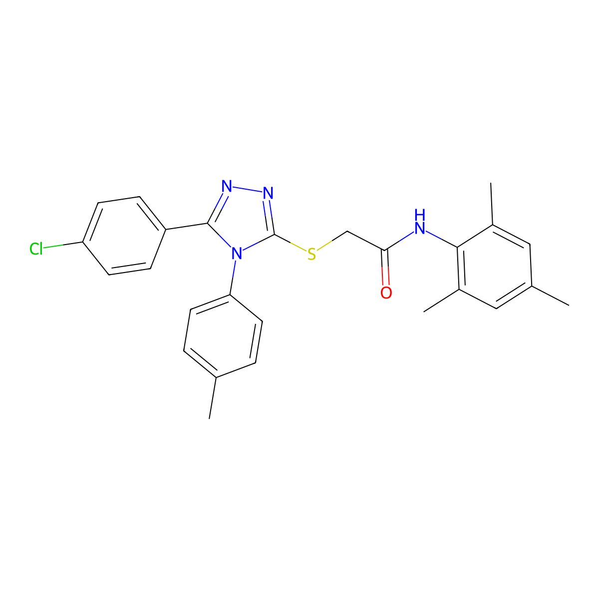2-((5-(4-CL-PH)-4-(4-ME-Phenyl)-4H-1,2,4-triazol-3-YL)thio)-N-mesitylacetamide molecular structure, CAS 332947-98-5
