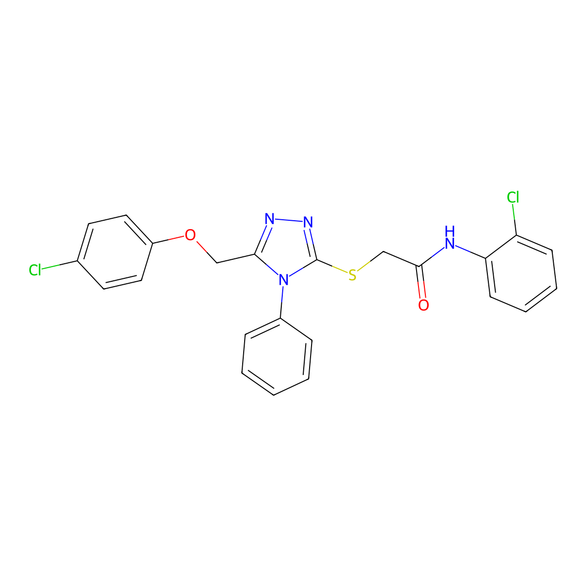 2-((5-((4-Chlorophenoxy)methyl)-4-phenyl-4H-1,2,4-triazol-3-yl)thio)-N-(2-chlorophenyl)acetamide molecular structure, CAS 332948-48-8