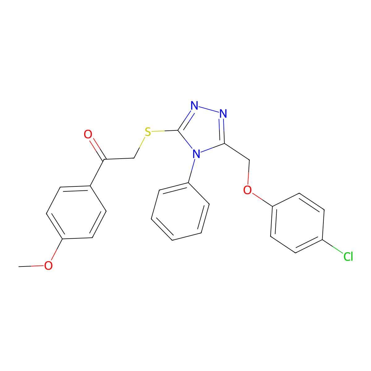 2-[[5-[(4-Chlorophenoxy)methyl]-4-phenyl-1,2,4-triazol-3-yl]sulfanyl]-1-(4-methoxyphenyl)ethanone molecular structure, CAS 332948-57-9