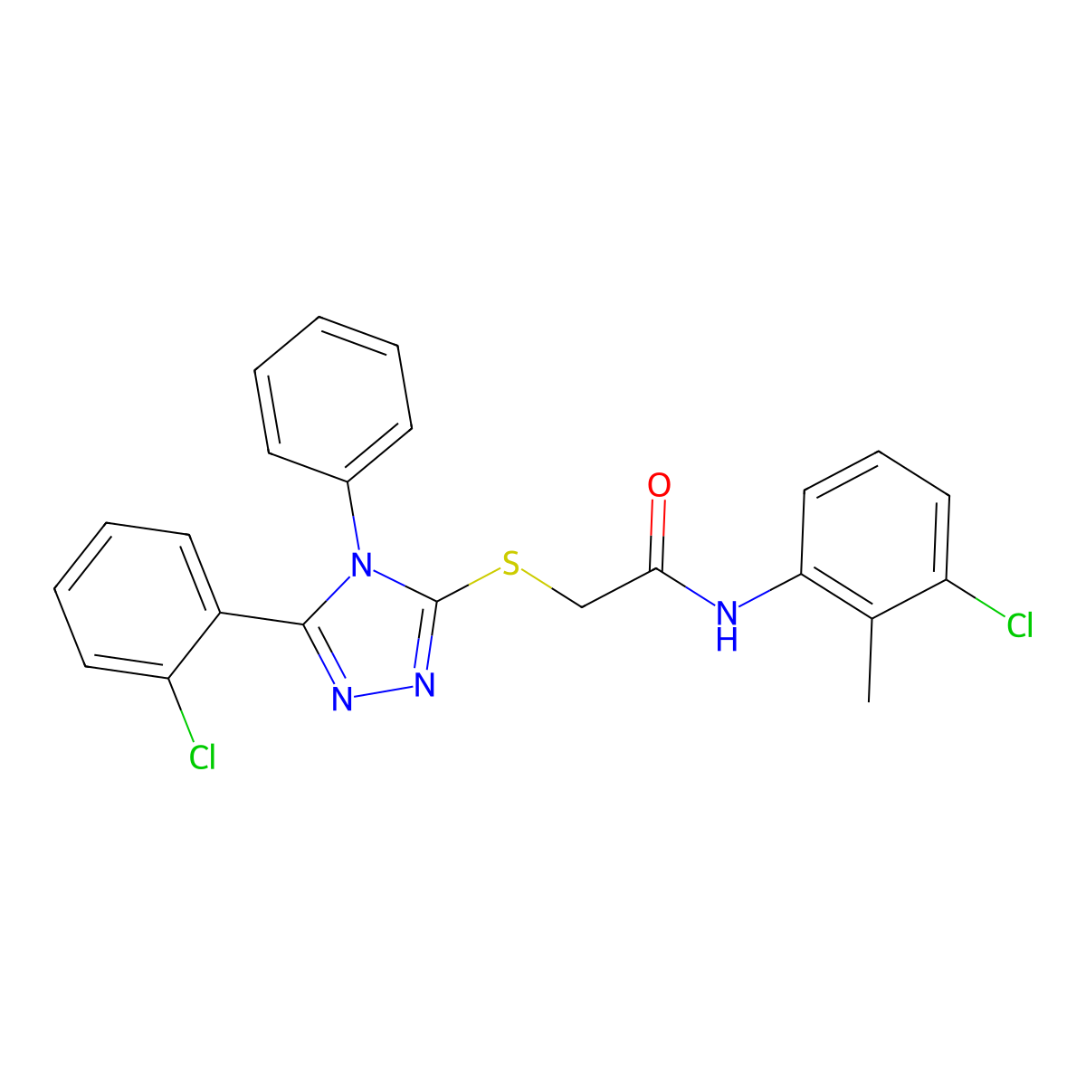 N-(3-Chloro-2-methylphenyl)-2-((5-(2-chlorophenyl)-4-phenyl-4H-1,2,4-triazol-3-yl)thio)acetamide molecular structure, CAS 332948-91-1
