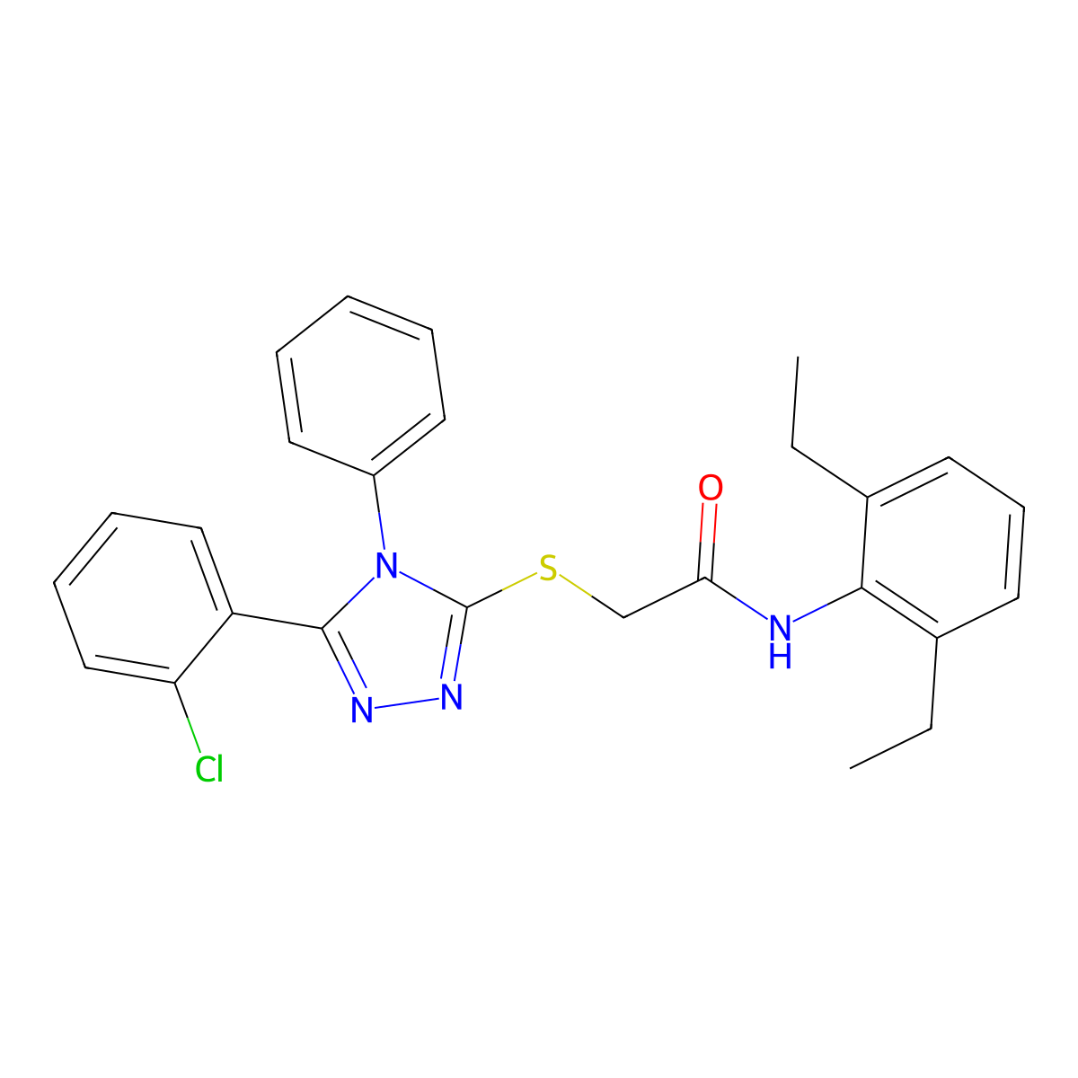 2-((5-(2-Chlorophenyl)-4-phenyl-4H-1,2,4-triazol-3-yl)thio)-N-(2,6-diethylphenyl)acetamide molecular structure, CAS 332948-94-4