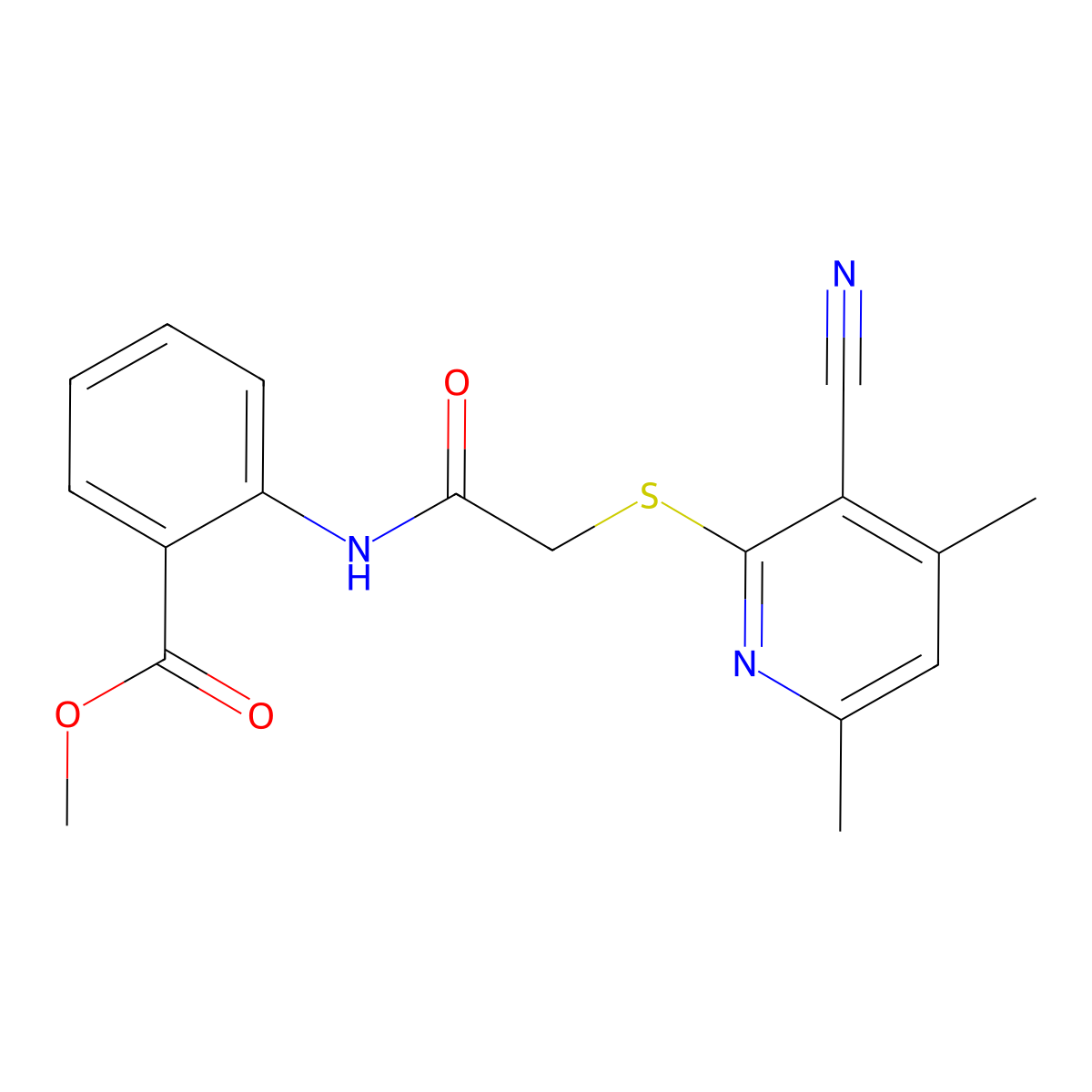 Methyl 2-{2-[(3-cyano-4,6-dimethylpyridin-2-YL)sulfanyl]acetamido}benzoate molecular structure, CAS 332949-61-8