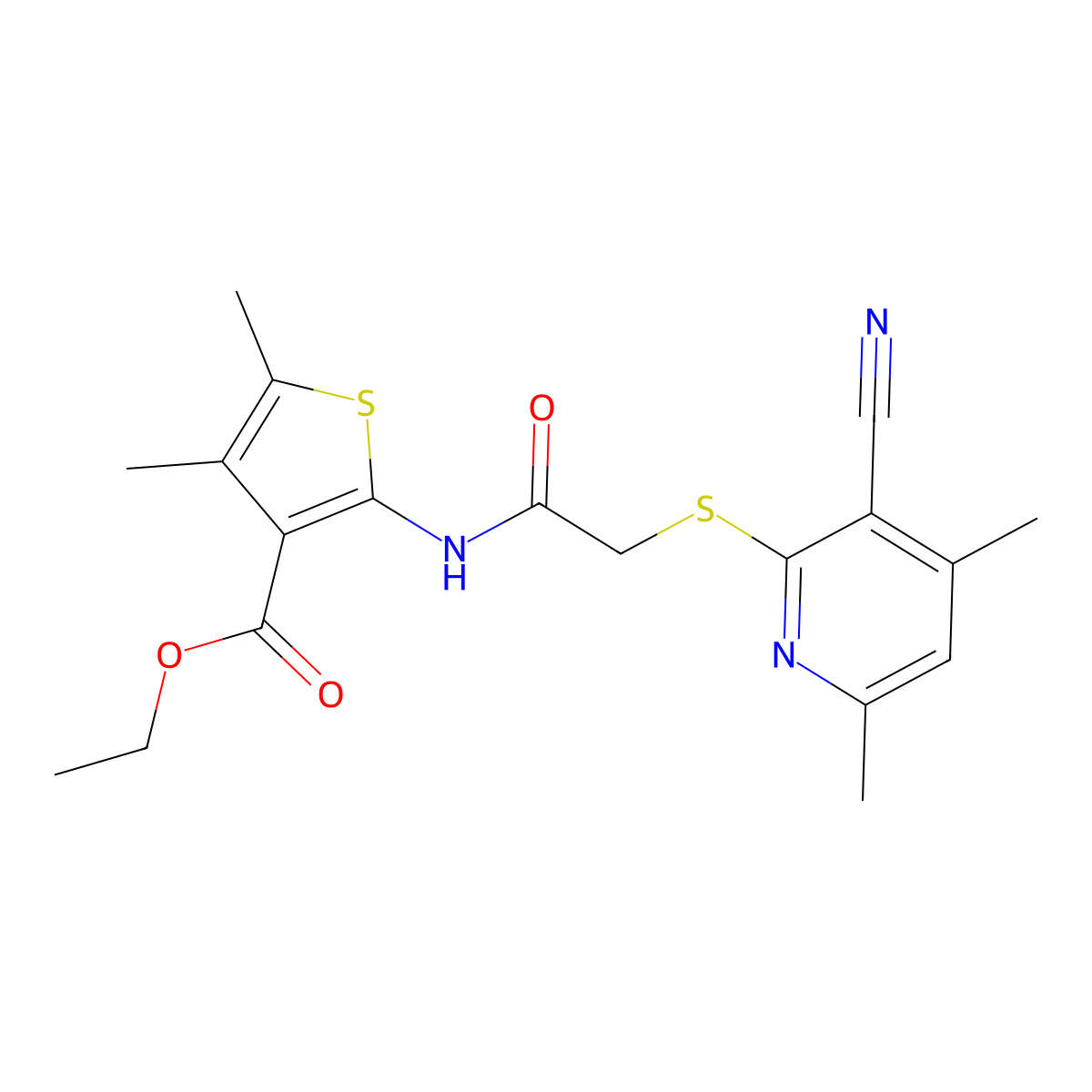 Ethyl 2-(2-((3-cyano-4,6-dimethylpyridin-2-yl)thio)acetamido)-4,5-dimethylthiophene-3-carboxylate molecular structure, CAS 332949-74-3