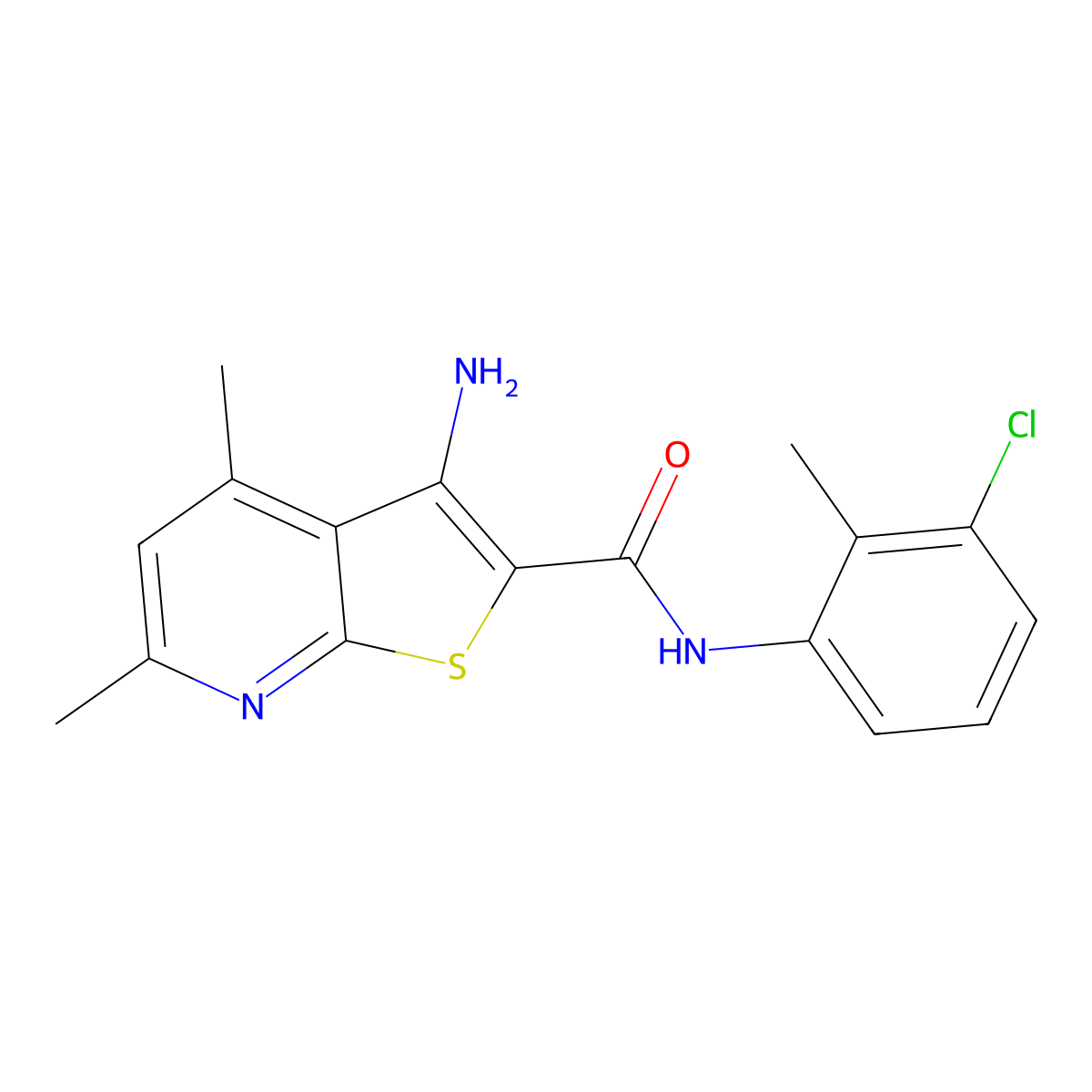 3-amino-N-(3-chloro-2-methylphenyl)-4,6-dimethylthieno[2,3-b]pyridine-2-carboxamide molecular structure, CAS 332949-92-5