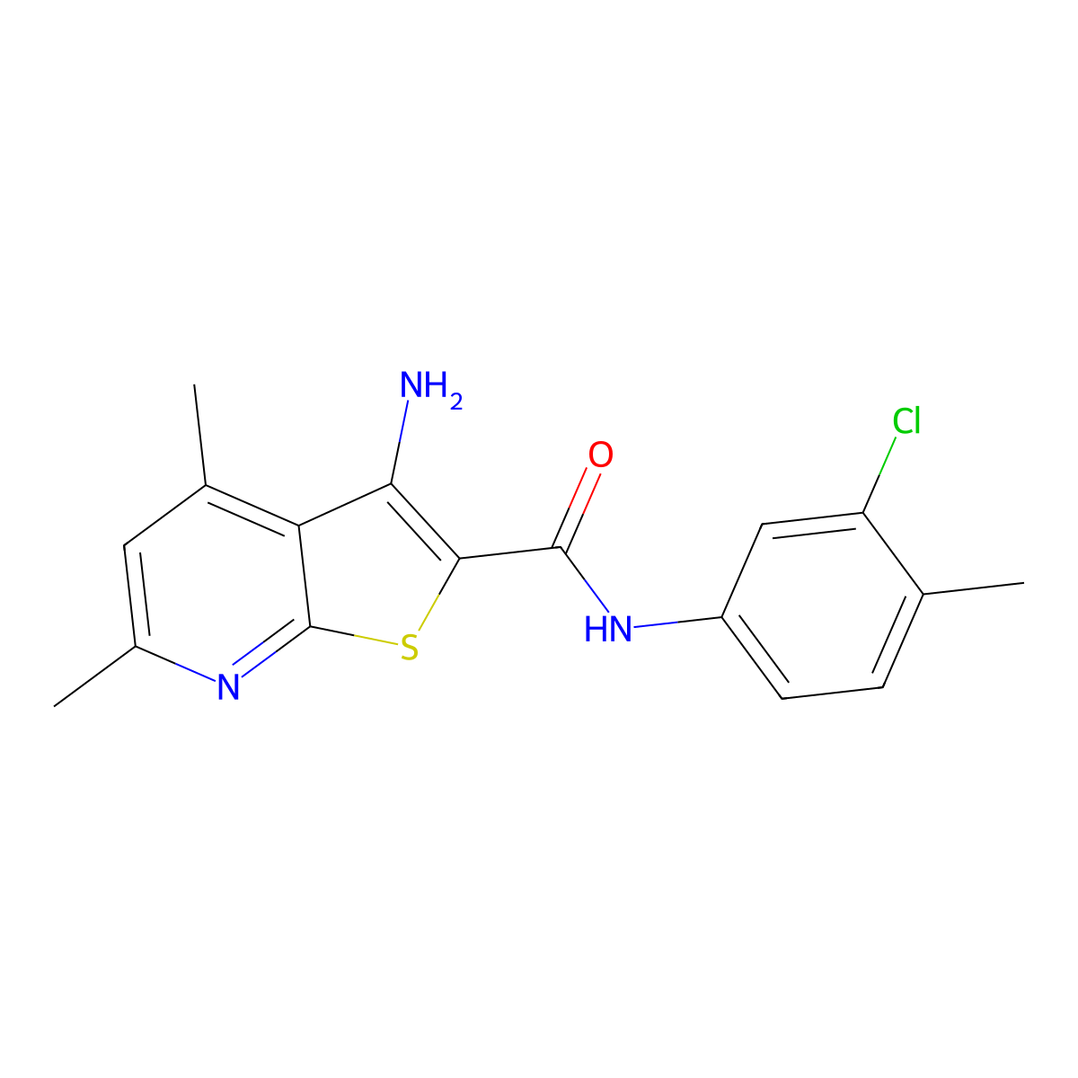 3-amino-N-(3-chloro-4-methylphenyl)-4,6-dimethylthieno[2,3-b]pyridine-2-carboxamide molecular structure, CAS 332949-95-8