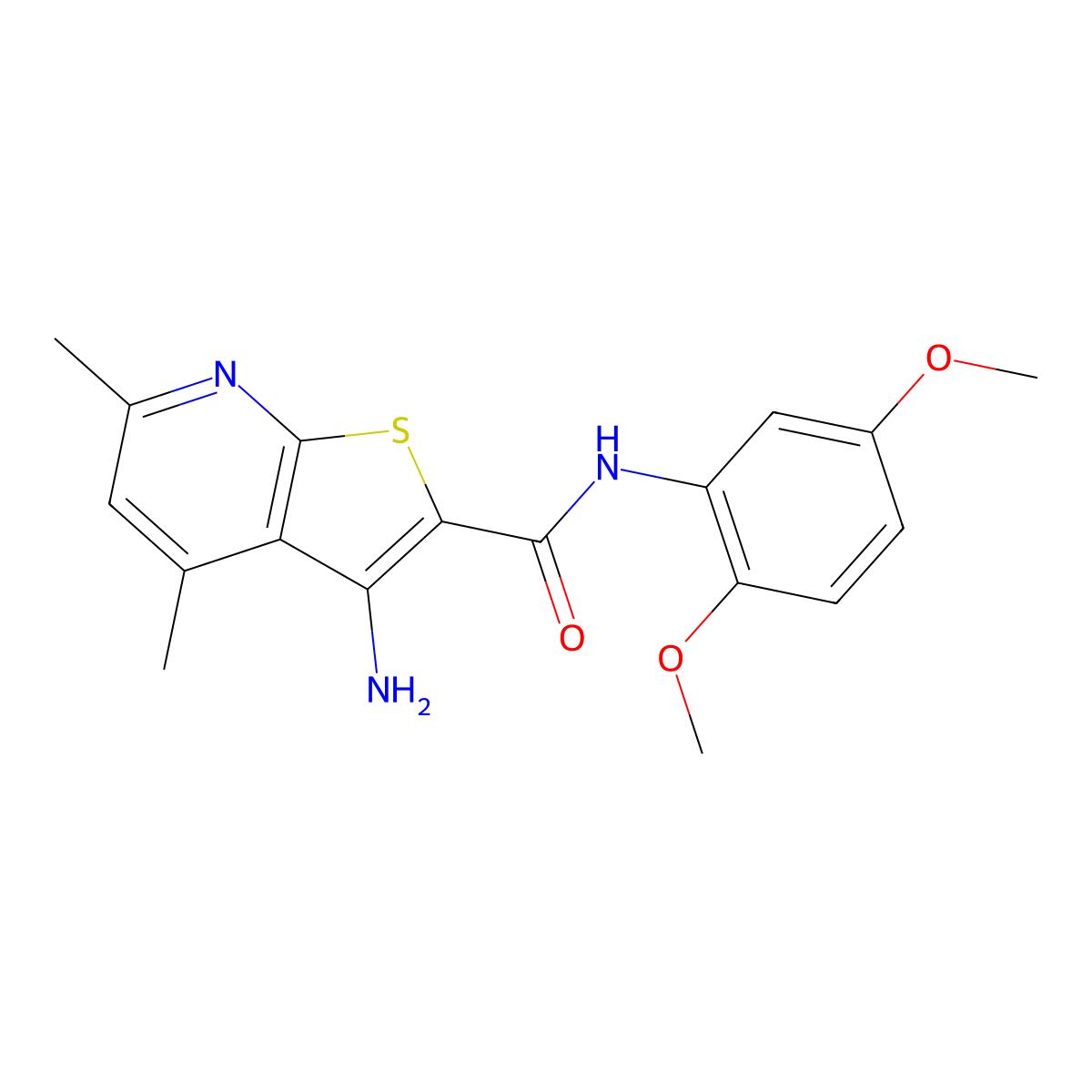 3-amino-N-(2,5-dimethoxyphenyl)-4,6-dimethylthieno[2,3-b]pyridine-2-carboxamide molecular structure, CAS 332949-98-1